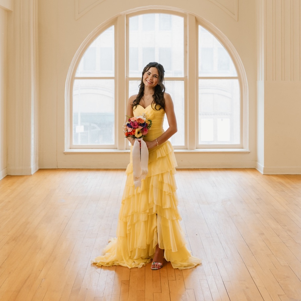 Gold One Shoulder Sleeveless Gown for Brides